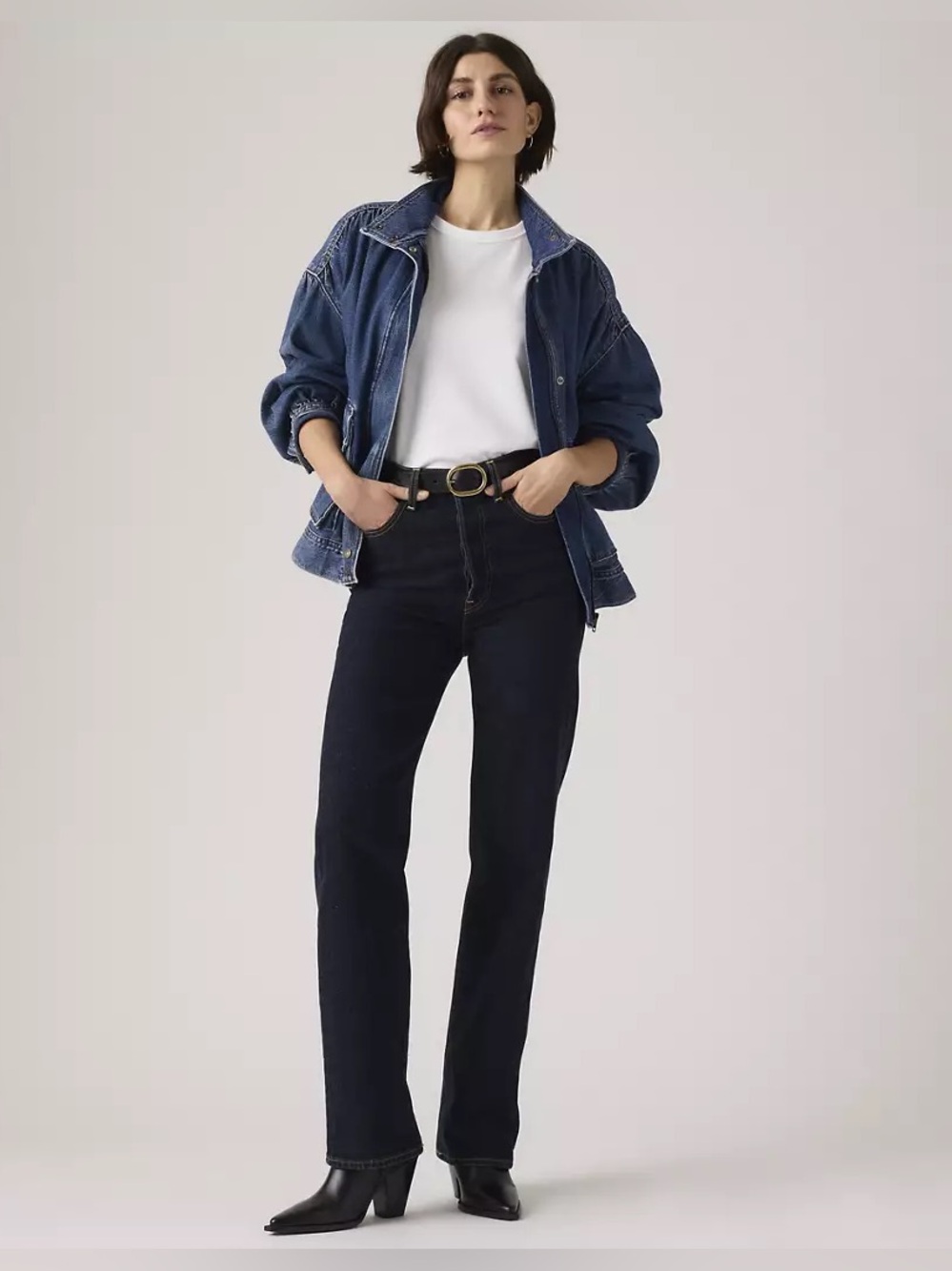 Levi's Premium Ribcage Straight Ultra High Rise Jeans Size 25x32 Dark Wash NEW